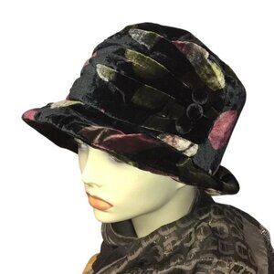 Vintage Liz Claiborne Womens Velvety Silk Blend Floral Scrunch Bucket Hat